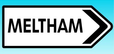 Meltham 'ı işaret eden bir İngiliz yol tabelasının grafiksel çizimi