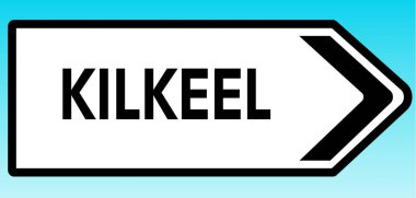 Kilkeel 'i işaret eden bir İngiliz yol tabelasının grafiksel çizimi