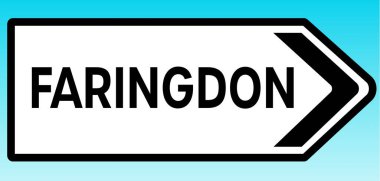 Faringdon 'u gösteren İngiliz yol tabelasının grafiksel bir yanılsaması.