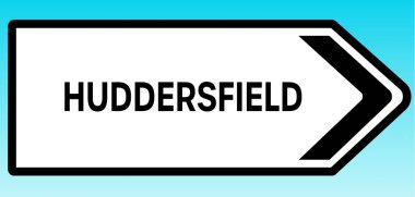 Huddersfield 'ı gösteren bir İngiliz yol tabelasının çizimi.