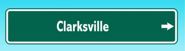 Clarksville 'i gösteren bir Amerikan yol tabelası.