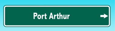 Port Arthur 'u gösteren bir Amerikan yol tabelasının grafiksel çizimi