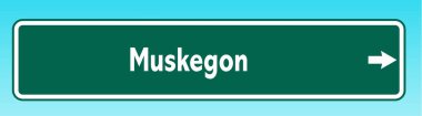Muskegon 'u işaret eden bir Amerikan yol tabelasının grafiksel çizimi