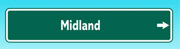 一幅指向米德兰的美国路标的图片说明 — 图库照片