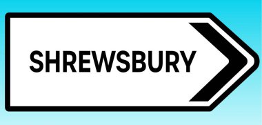 Bir İngiliz yol tabelasının Shrewsbury 'i gösteren bir çizimi.