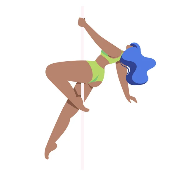 Pole Dance People, Mädchen tanzen auf Pylonen. Körper-positiv, liebe deinen Körper. Flache Zeichentrickfigur — Stockvektor