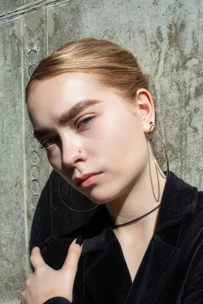 Blond White European Girl Wall Portrait — Stock Photo, Image