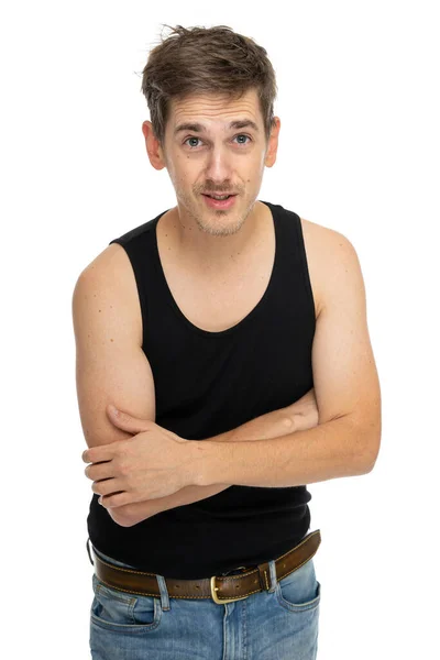 Young Handsome Tall Slim White Man Brown Hair Looking Cheeky — Stock Photo, Image