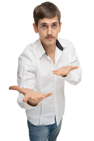 Joven Guapo Alto Delgado Hombre Blanco Con Cabello Castaño Haciendo — Foto de Stock