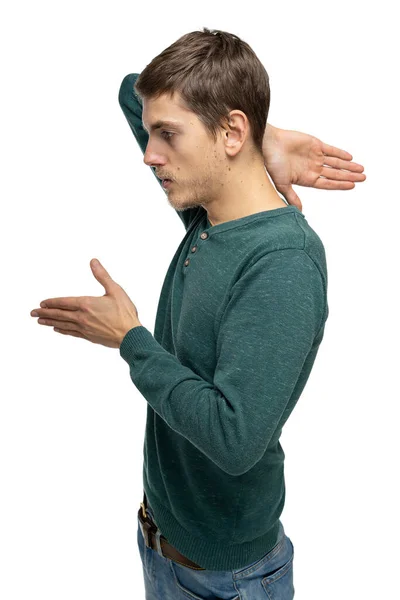 Homem Branco Magro Alto Bonito Novo Com Cabelo Marrom Lateralmente — Fotografia de Stock