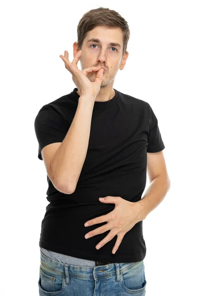 Jovem Bonito Alto Magro Homem Branco Com Cabelo Castanho Satisfeito — Fotografia de Stock