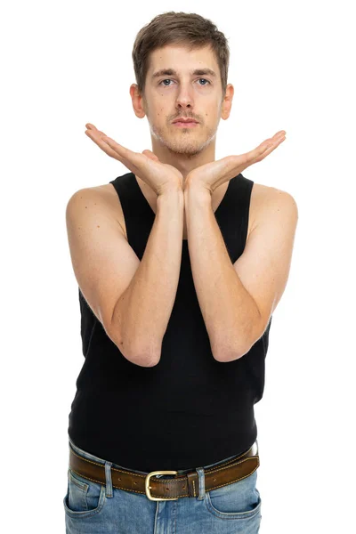 Young Handsome Tall Slim White Man Brown Hair Spreading His — Stock Photo, Image