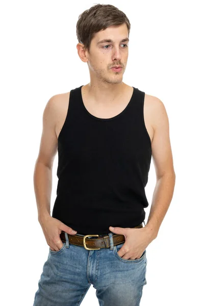 Young Handsome Tall Slim White Man Brown Hair Hands Pockets — Stock Photo, Image