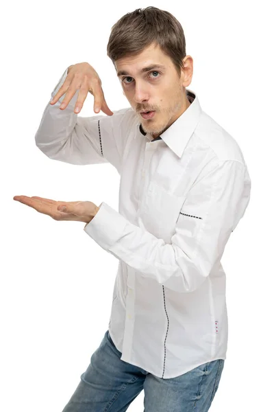 Homem Branco Magro Alto Bonito Novo Com Cabelo Marrom Fazendo — Fotografia de Stock