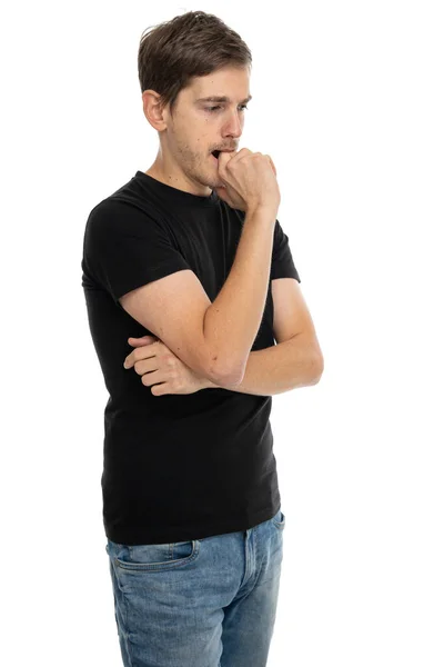 Homem Branco Magro Alto Bonito Novo Com Cabelo Marrom Camisa — Fotografia de Stock