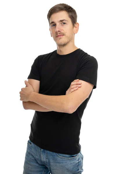 Young Handsome Tall Slim White Man Brown Hair Folded Arms — Stock Photo, Image