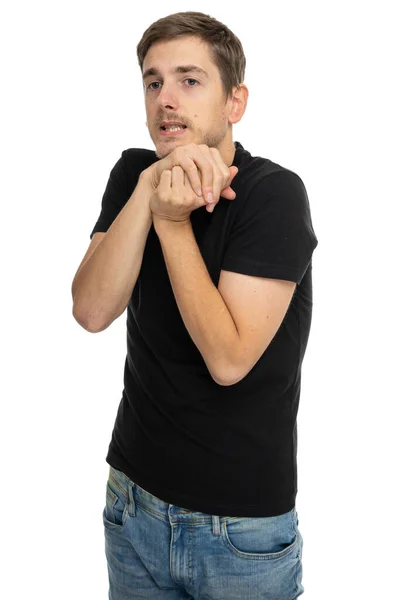 Young Handsome Tall Slim White Man Brown Hair Looks Nervous — Stock Photo, Image