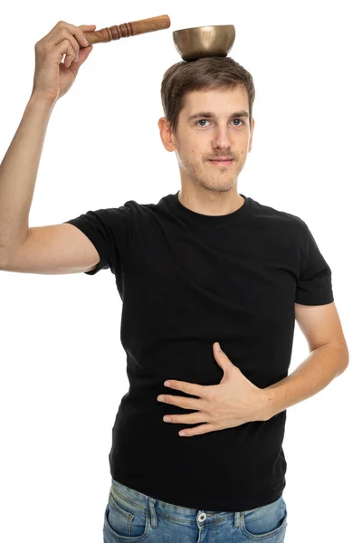 Homem Branco Magro Alto Bonito Novo Com Equilíbrio Cabelo Marrom — Fotografia de Stock