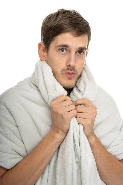 Homem Branco Magro Alto Bonito Novo Com Cabelo Marrom Camisa — Fotografia de Stock