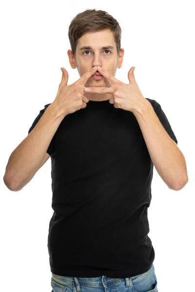 Jovem Bonito Alto Magro Homem Branco Com Cabelo Castanho Fazendo — Fotografia de Stock