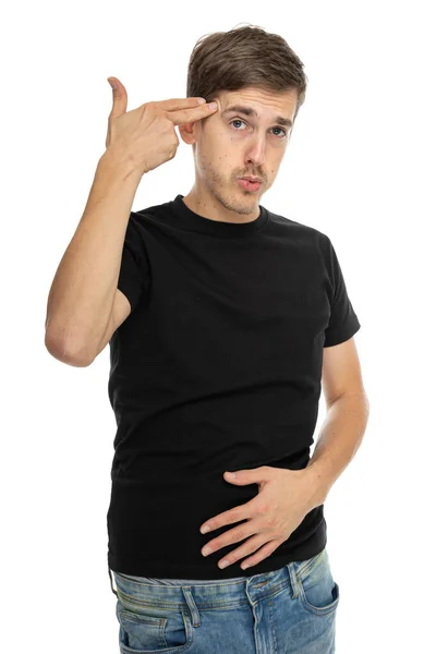 Joven Guapo Alto Delgado Hombre Blanco Con Pelo Castaño Haciendo — Foto de Stock