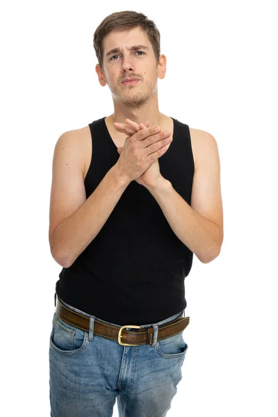 Jovem Bonito Alto Magro Homem Branco Com Cabelo Castanho Com — Fotografia de Stock