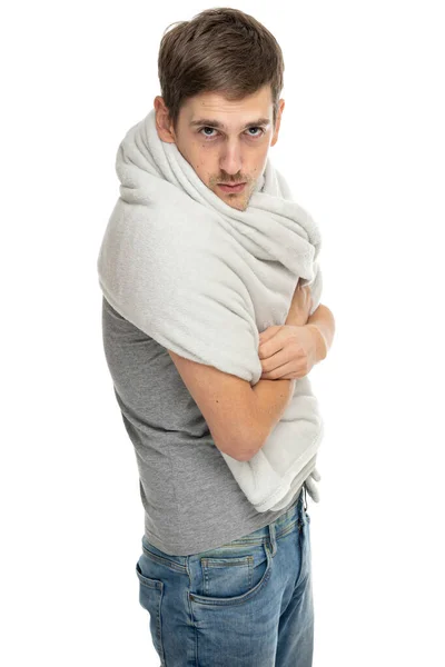 Homem Branco Magro Alto Bonito Novo Com Cabelo Marrom Camisa — Fotografia de Stock