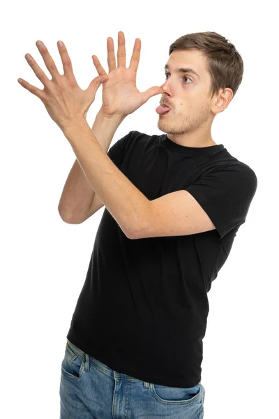 Jovem Bonito Alto Magro Homem Branco Com Cabelo Castanho Fazendo — Fotografia de Stock