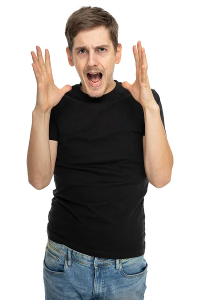 Young Handsome Tall Slim White Man Brown Hair Screaming Black — Stock Photo, Image