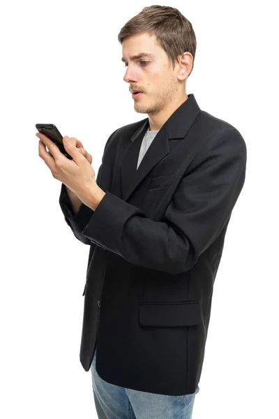 Young Handsome Tall Slim White Man Brown Hair Looking His — Stock Photo, Image