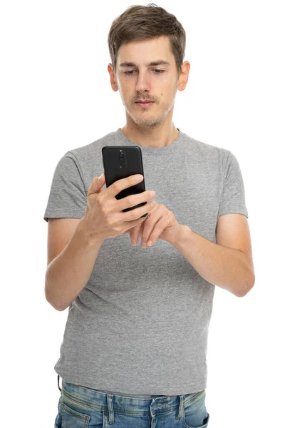 Young Handsome Tall Slim White Man Brown Hair Looks Focused — Stock Photo, Image