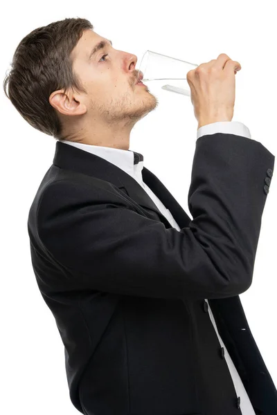 Young Handsome Tall Slim White Man Brown Hair Taking Sip — Stock Photo, Image
