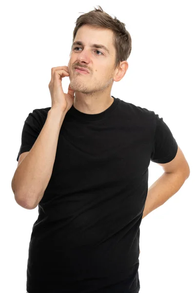 Joven Guapo Alto Delgado Hombre Blanco Con Cabello Castaño Está — Foto de Stock