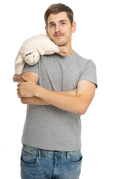 Homem Branco Magro Alto Bonito Novo Com Cabelo Marrom Camisa — Fotografia de Stock