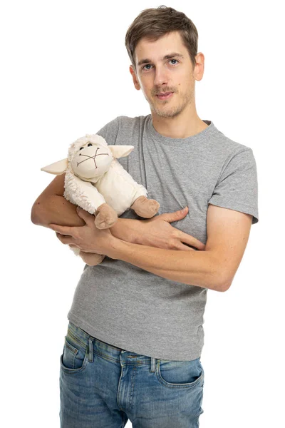 Homem Branco Magro Alto Bonito Novo Com Cabelo Marrom Camisa — Fotografia de Stock