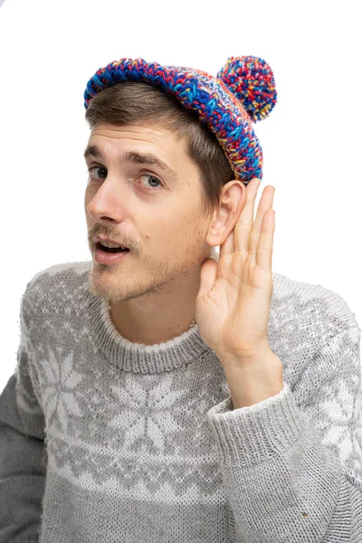 Young Handsome Tall Slim White Man Brown Hair Trying Hear — Stock Photo, Image