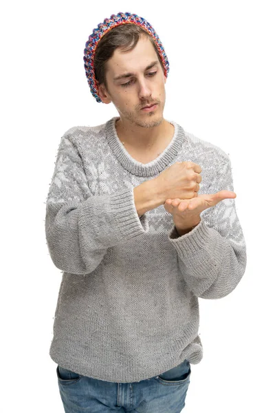 Junge Hübsche Große Schlanke Weiße Mann Mit Braunen Haaren Die — Stockfoto