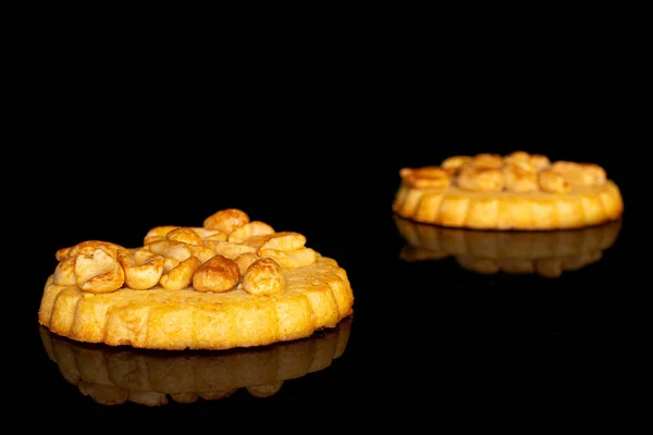 Group Two Whole Delicious Cookie Peanuts Black Glass — Stock Photo, Image