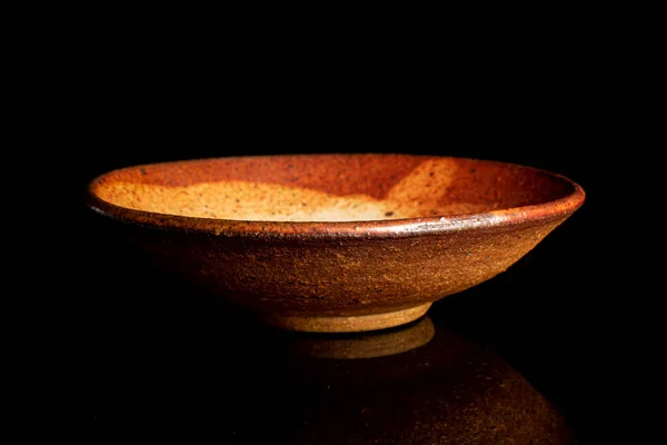 Tigela Cerâmica Isolada Vidro Preto — Fotografia de Stock