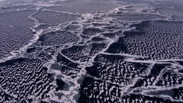 Widok Lotu Ptaka Zamarznięte Jezioro Bajkał Syberii Jest Słynnym Naturalnym — Wideo stockowe