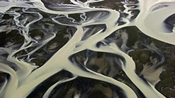 Luftaufnahme Von Gletscherschmelzwasser Gemischt Mit Natürlichem Mineral Fluss Deltas Arktis — Stockvideo
