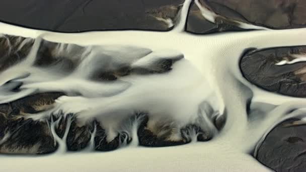 Вид Згори Льодовик Змішаний Природним Мінералом Дельті Річки Делтас Арктика — стокове відео