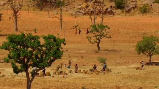 Africké Ženy Vykonávají Domácí Práce Vesnickém Domě Venkově Západní Africe — Stock video