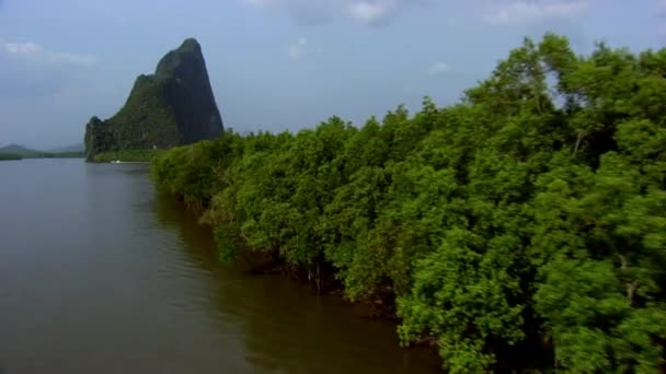 Flygfoto Över Phang Nga Bay Med Berg Vid Soluppgången Thailand — Stockvideo