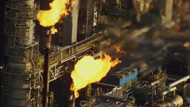 Vuur Fakkelstapel Het Centrale Raffinaderijolie Gasverwerkingsplatform Tijdens Het Verbranden Van — Stockvideo