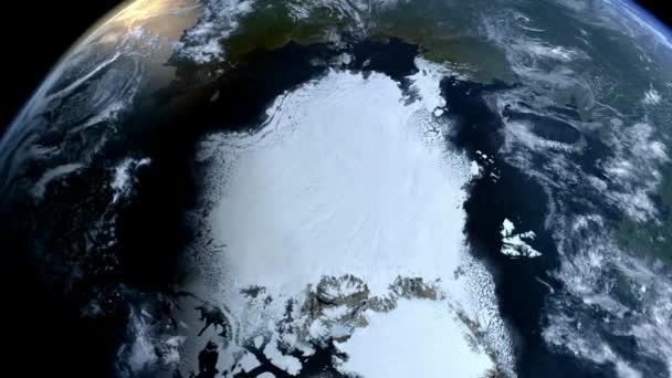 凍結した海や雪や氷で覆われた土地を持つアニメーションタイムラプス外惑星や惑星 — ストック動画