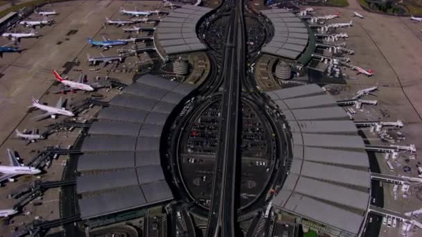 Luftaufnahme Der Abflugs Und Ankunftstore Des Internationalen Terminals Hintergrund Des — Stockvideo