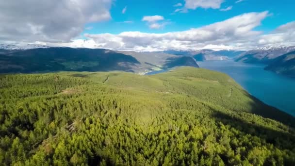 Vista Aérea Del Lago Montaña Con Agua Turquesa Árboles Verdes — Vídeos de Stock