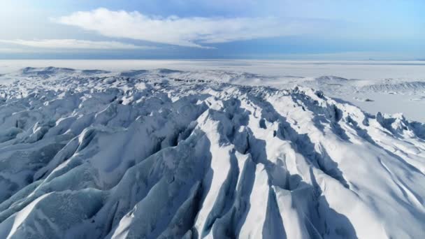 Letecký Pohled Vzdušnou Majestátní Krajinu Antarktidy Sněhem Pokrytá Arktická Extrémní — Stock video