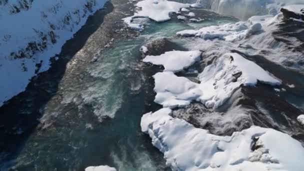 南極の空中風景壮大な風景です 雪に覆われた北極 極端な自然山の美し — ストック動画